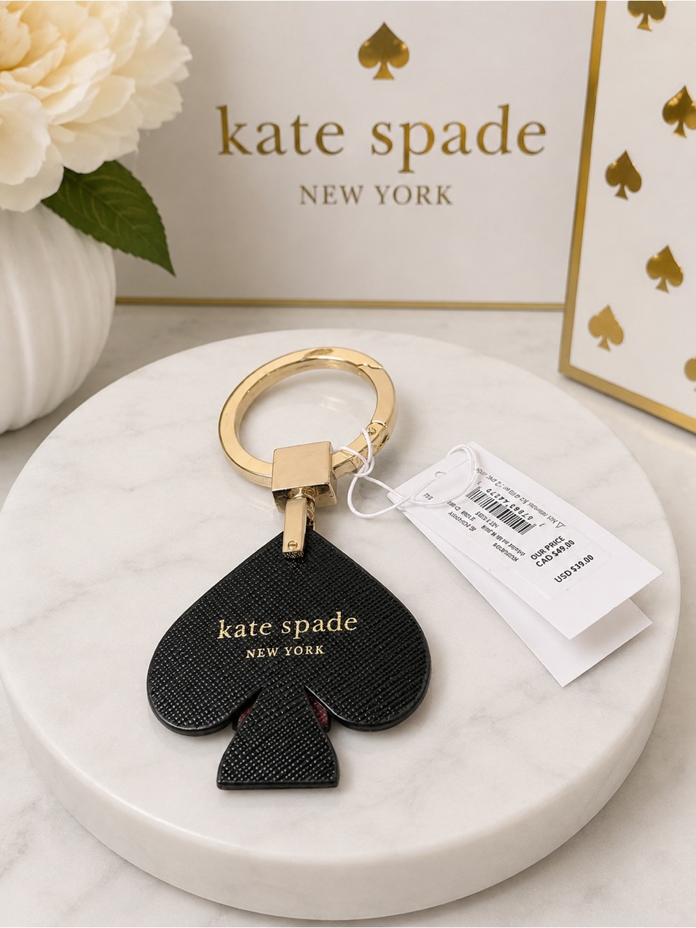 Kate Spade New York Glitter Spade Keychain Key Ring NWT W/ Dust Bag - Picture 5 of 5